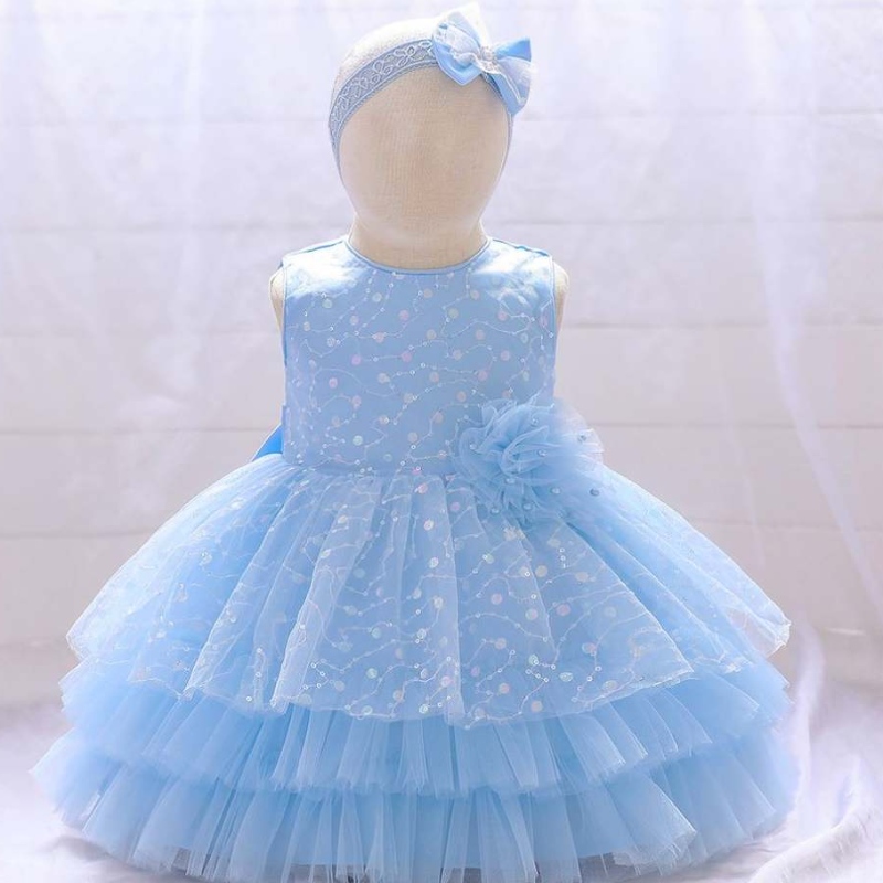 Baige vastasyntynyt vauva kaunis kukka tyttö ensimmäisen syntymäpäivän juhlapuku Kids prinsessa tutu -mekot ilmaisella hiusnauhalla