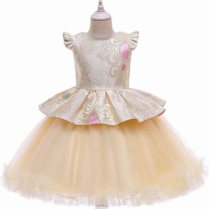 Baige lapset syntymäpäivävaatteet vaaleanpunainen lyhythihainen tyttövauva prinsessa Kids Espanjan mekko L5232