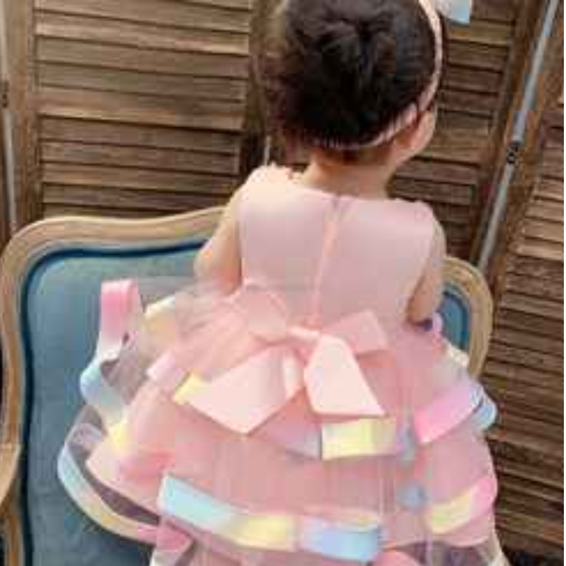 Baige tukkumyynti Kids Party Wear Wear Infant -mekot Tutu Design tyttövauva Kukkakakku Kerrostettu syntymäpäivämekko