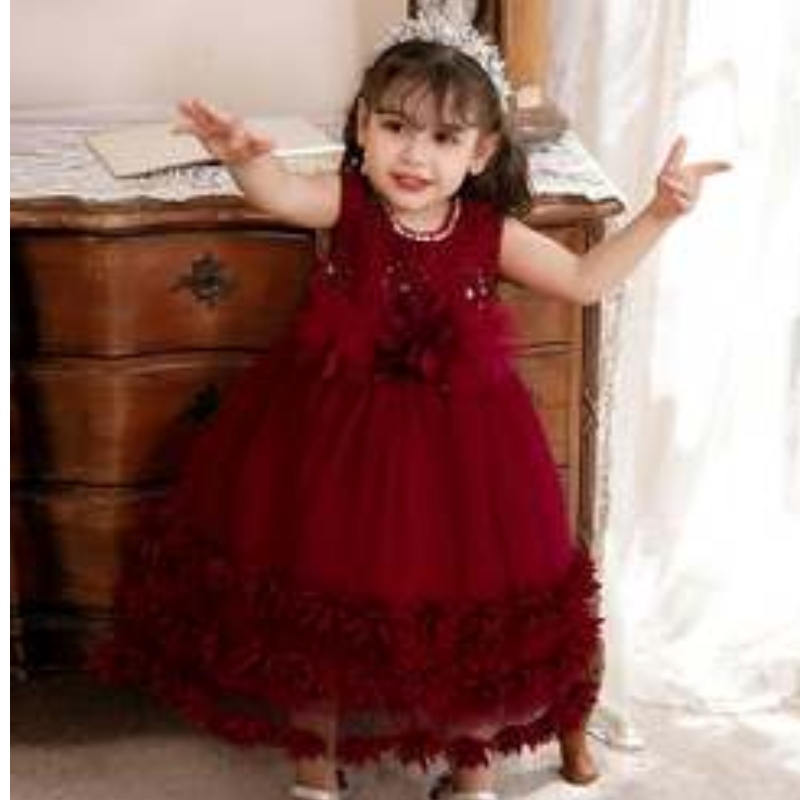 Baige 2022 Toddler Teen Ball -puku Prinsessa Tylli Flower Girl Dress muodolliset paljetit Kid Girl Birthday Party Dresses