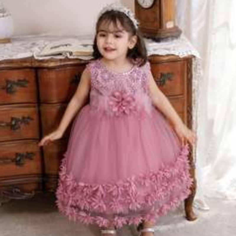 Baige 2022 Toddler Teen Ball -puku Prinsessa Tylli Flower Girl Dress muodolliset paljetit Kid Girl Birthday Party Dresses