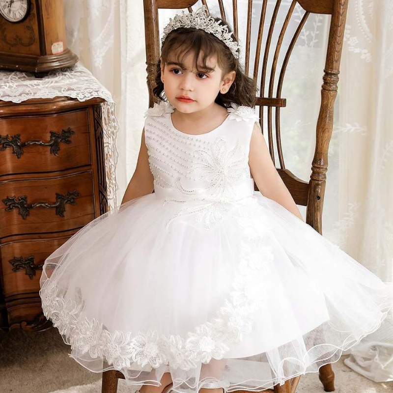 Baige Amazon Hot Sales vastasyntynyt tyttö Pink Dress Flower Girls Syntymäpäiväjuhlakko N2111