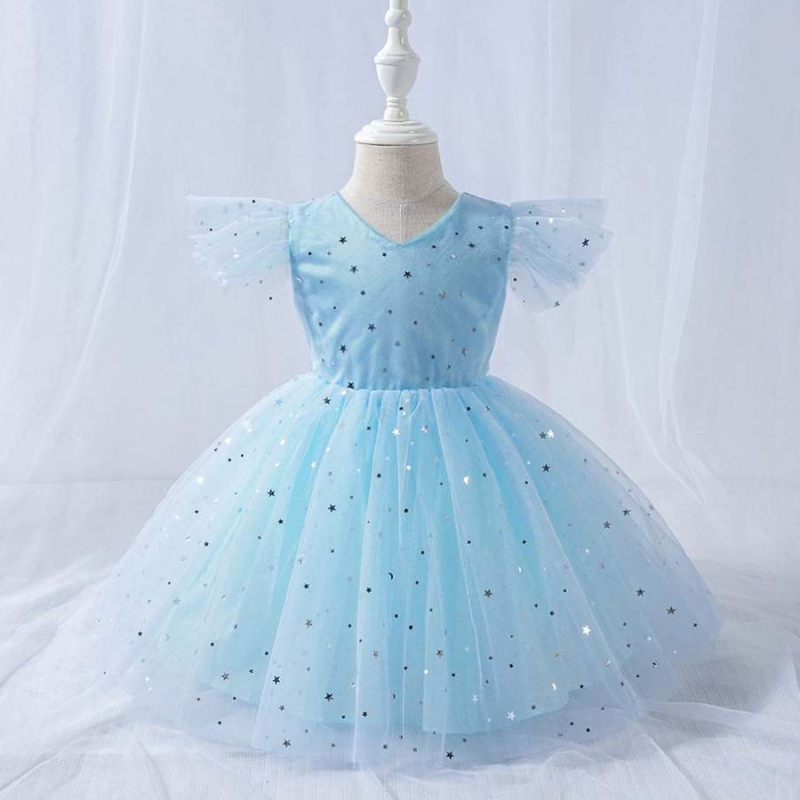 Baige v kaula -tyttöjuhlat Frock Kids Mini Summer Wear Bling Kids Mesh Dress L1945XZ