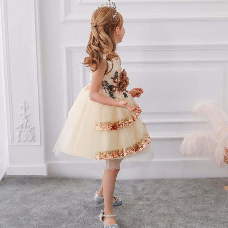 Baige Lapset Fancy Dress Girls Party Dresses Intia&Pakistanin vaatteiden tytöt \\ 'Sequins Flower Hamts L5148