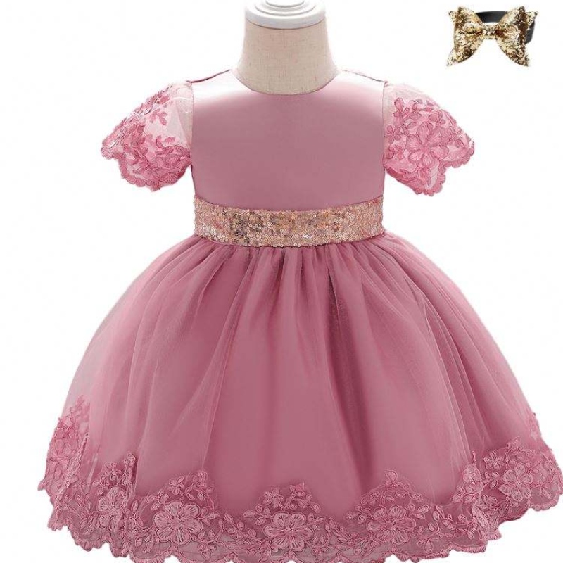 Baige Summer Frock Designs Pictures Party Dress L1926XZ Lyhyet hihat syntymäpäivä 0-2Y vanhat tyttöjen pitsi lapset lapsille hihaton