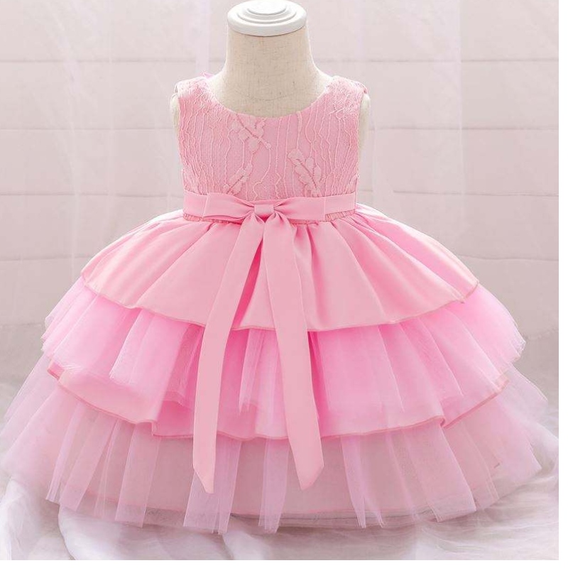 Baige korkealaatuinen kukkatyttöjuhlakeskut Frock Girl -puku lapset Frock Design L1912XZ