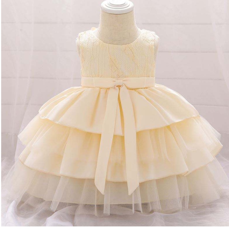 Baige korkealaatuinen kukkatyttöjuhlakeskut Frock Girl -puku lapset Frock Design L1912XZ