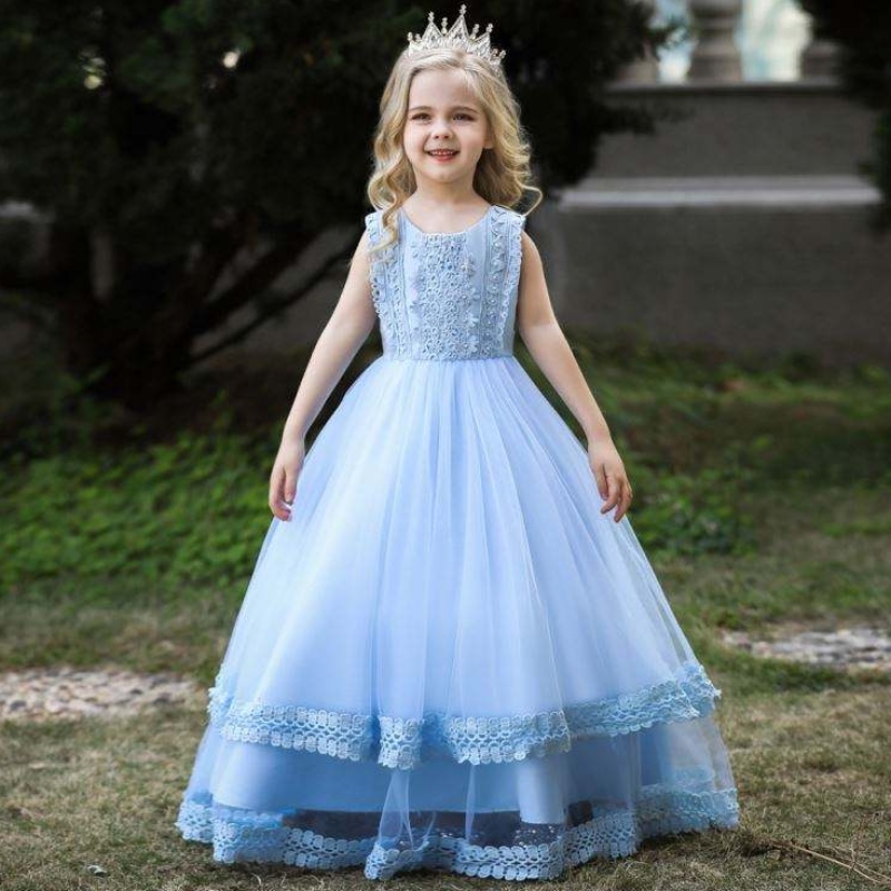 Baige valkoinen lapsi Long Dress Princeant Prom Ball -puvut Hääjuhlat Kukka muodolliset tytöt mekot