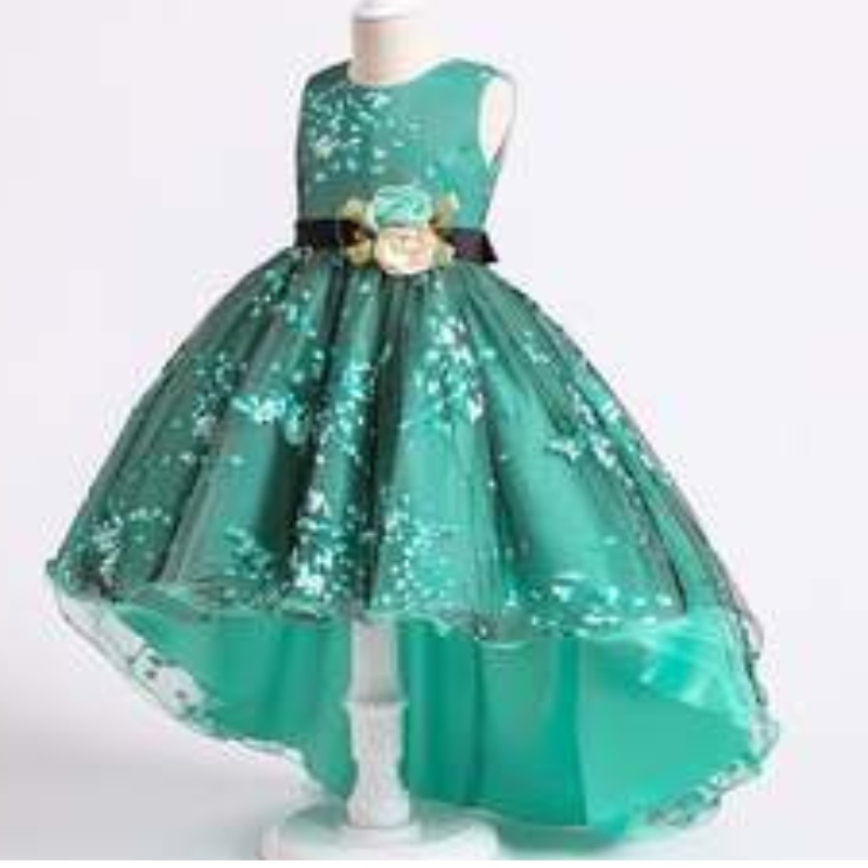 Baige Green Children Flower Fairy Princess 4-15-vuotiaat tyttövauvan turvonnut mekko Design for Party 2153