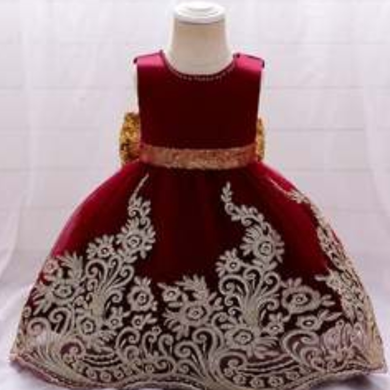 Baige uusin kukka pieni piste kuvio satiini frock design tyttövauva muotijuhlimekot
