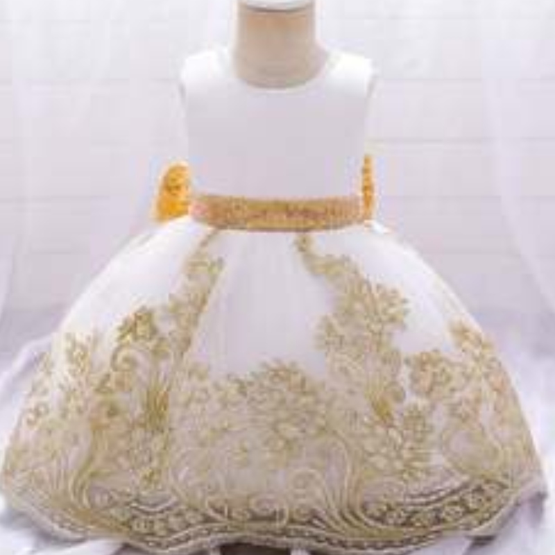 Baige uusin kukka pieni piste kuvio satiini frock design tyttövauva muotijuhlimekot