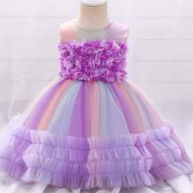 Baige uusi muoti violetti kukka tyttö syntymäpäiväjuhlat Baby Frock Design Performance Gown L2020XZ