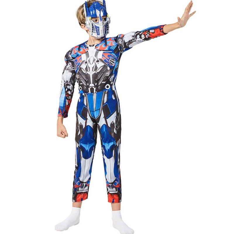 Pojat Optimus Muscle Robot Prime Fancy Dress Up American Boy Superhero Purim Cosplay Halloween Child -puku
