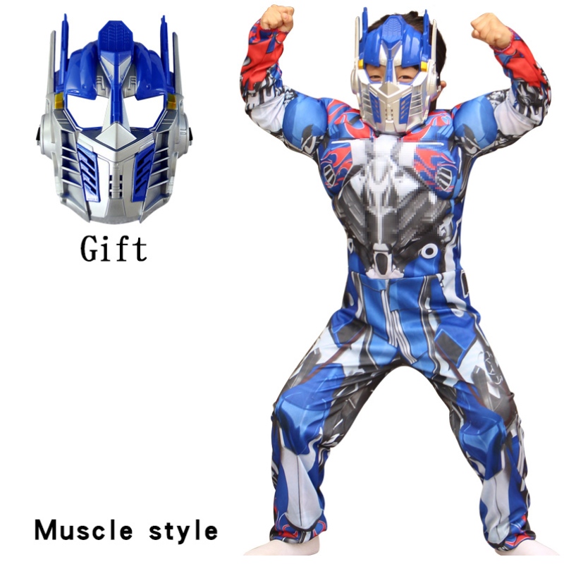 Pojat Optimus Muscle Robot Prime Fancy Dress Up American Boy Superhero Purim Cosplay Halloween Child -puku
