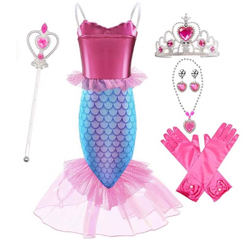 2022 UUSI Pikkutyttöprinsessa Ariel Pink Mermaid -mekot lisävarusteella