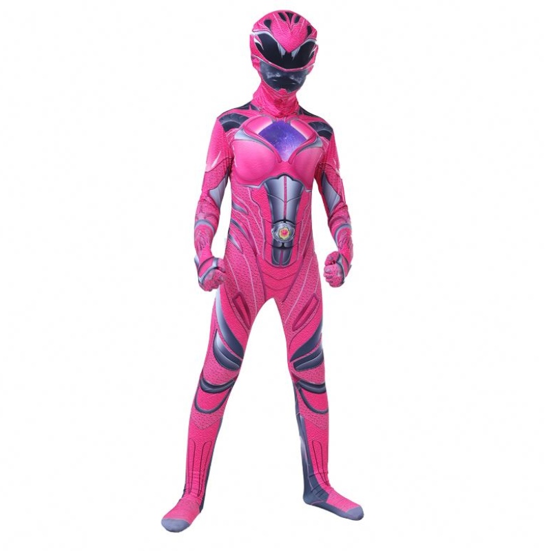 2022 Useita värillisiä poikia Halloween Carnival Party Thunder Red Power Ranger Cosplay -puku kasvonaamarilla lapsille