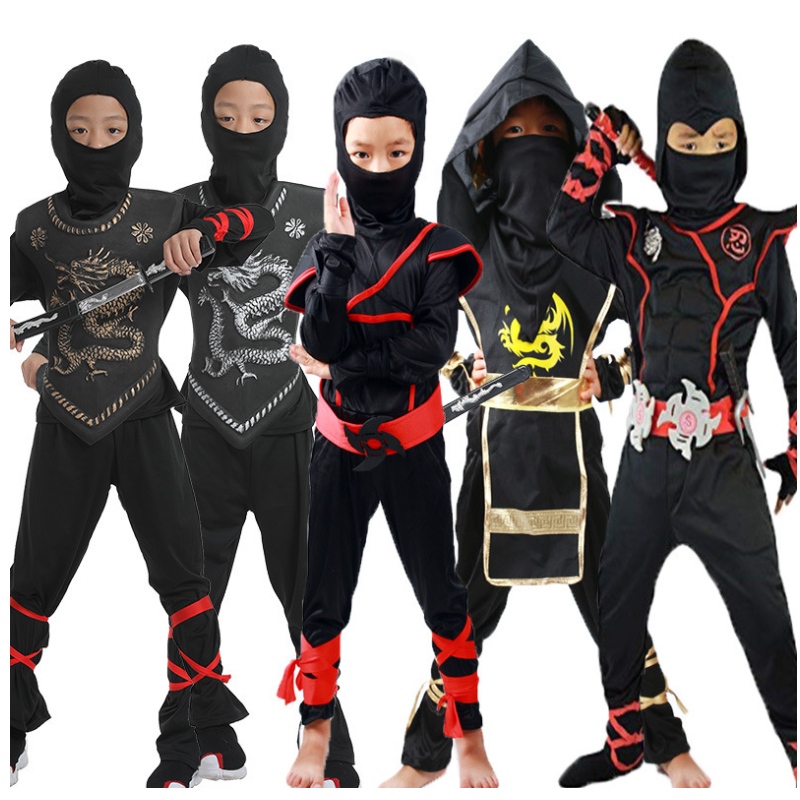 Lapsetnaamioitu soturi Halloween Boys Girls -puku pukeutuuninja -puku lapsille Ninja Cosplay Jumpsuits Mask Set