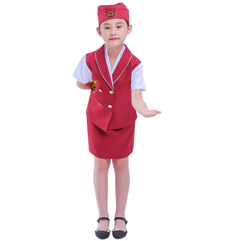 Lasten lentoemäntä puku lastentarha cosplay roolipeli Puku Halloween -lentoemäntä Professional -puku