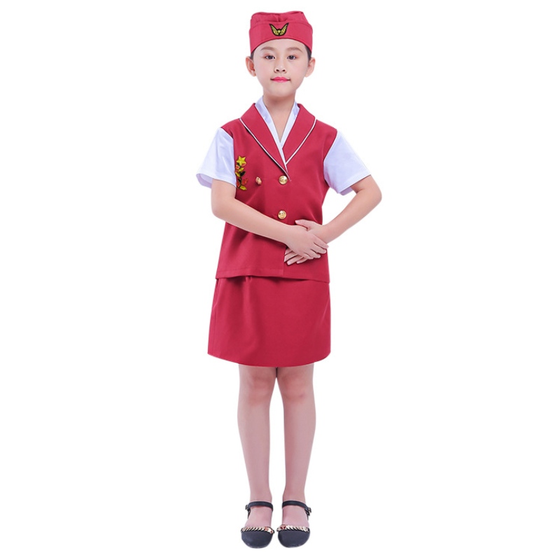 Lasten lentoemäntä puku lastentarha cosplay roolipeli Puku Halloween -lentoemäntä Professional -puku