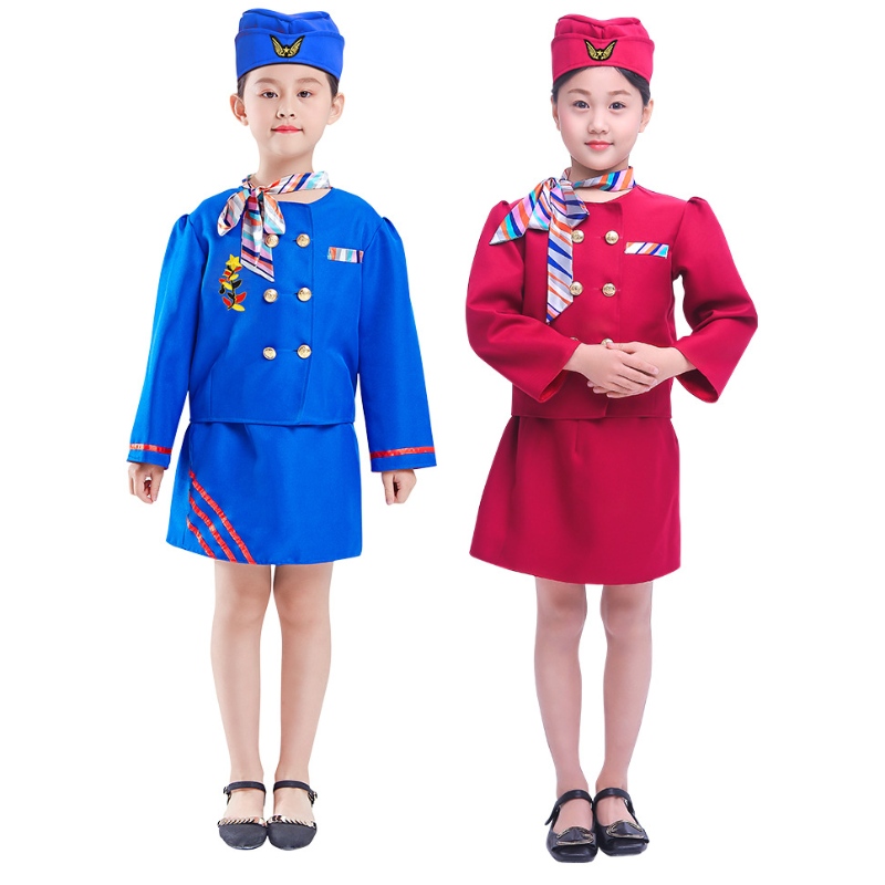 Lasten suorituskyvyn pukun lentoemäntä yhtenäinen ammattimainen yhtenäinen Halloween Cosplay -puku