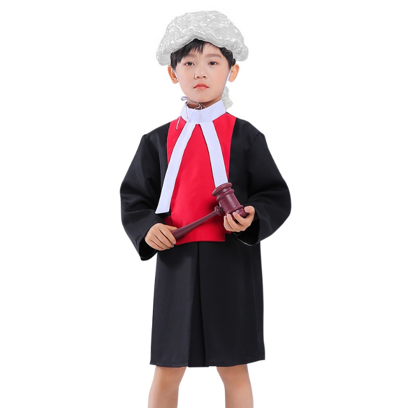 Lasten tuomaripukut cosplay -kaapin kanssa Wig Gavel Halloween -uran asianajajan lasten puku