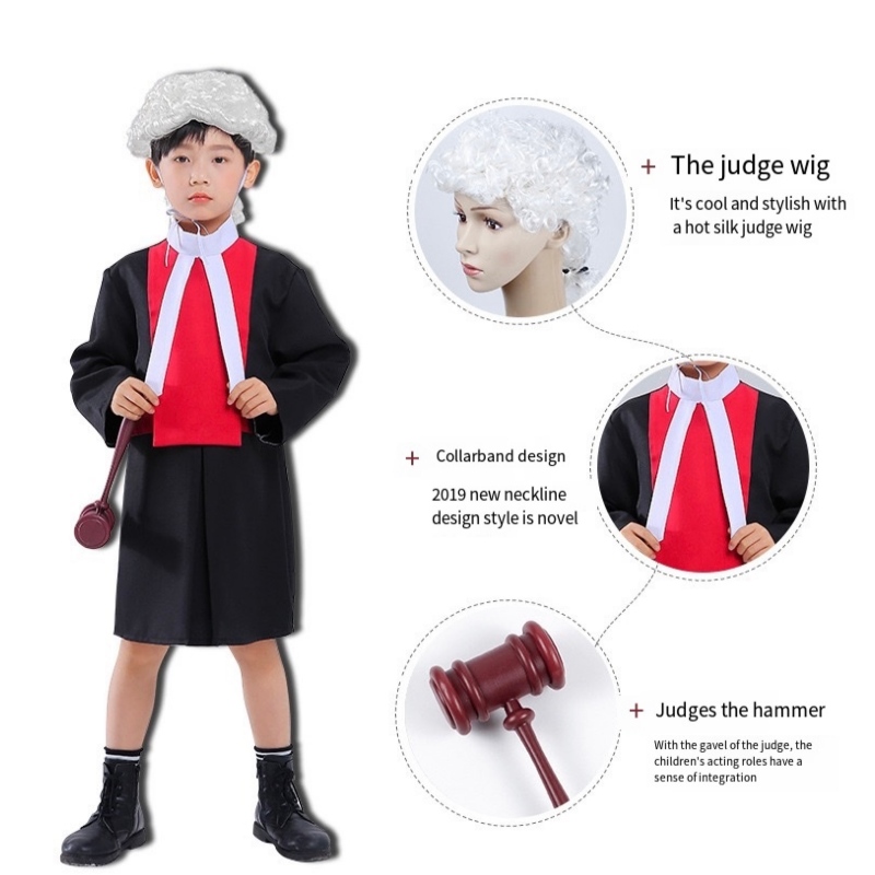 Lasten tuomaripukut cosplay -kaapin kanssa Wig Gavel Halloween -uran asianajajan lasten puku