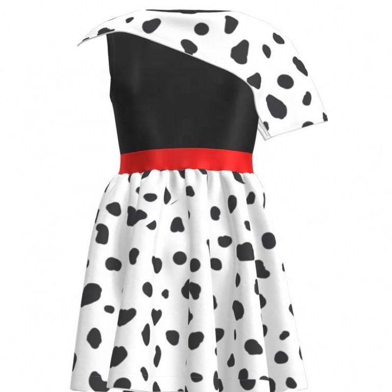 Hot Sale Syntymäpäiväjuhlat 2022 Elokuva Cosplay Lasten mekko tyttöjuhlat Mustavalkoinen Cruella DeVille Dalmatialaiset Halloween