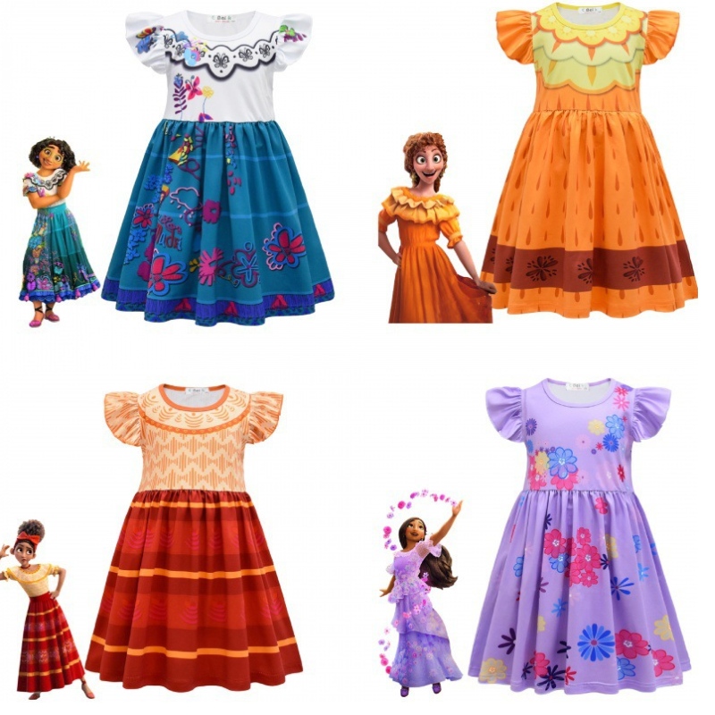 Mirabel cosplay -puku Lapset lapset kuvitellaan karnevaali Halloween Princess -mekko Encanto Madrigal -mekko