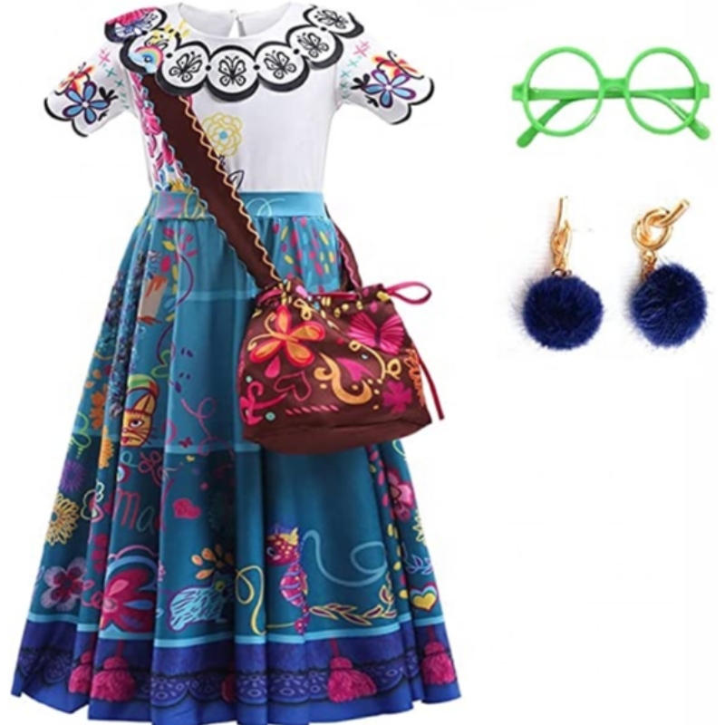 Baige Mirabel cosplay -puku Lapset Kansalaiset karnevaali Halloween Princess -mekko Encanto Madrigal -mekko