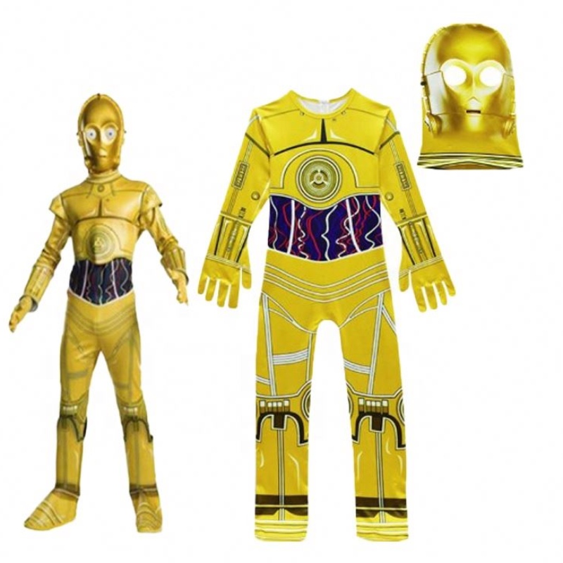 Tukkumyyntielokuva&film-asujen puku Halloween Birthday Party Star Cosplay Wars Jumpsuit C-3PO -robottipukunaamioon lapsille