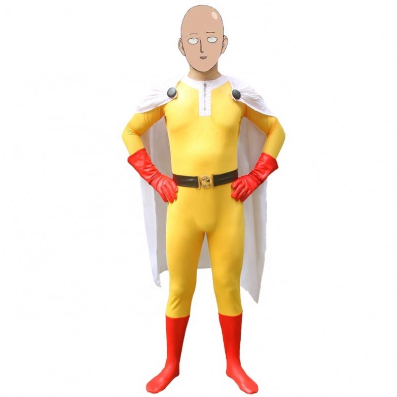 Suosittu kuumin Halloween Party Kids&adults TV -supersankari jumpsuit Cloak Cosplay Anime One Punch Man Saitama Cartoon -puku