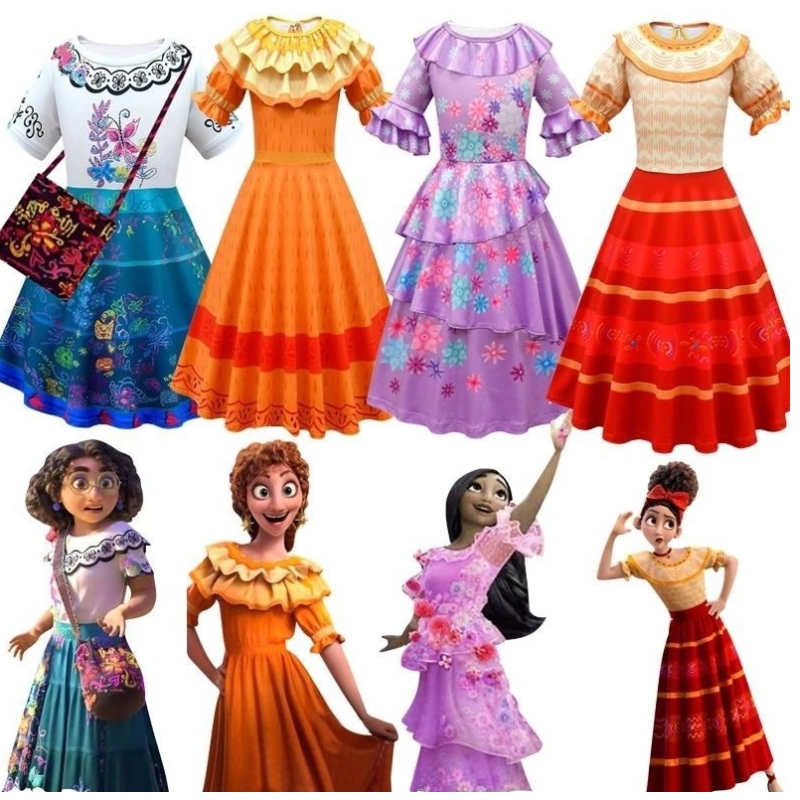 Encanto-mekko tyttö cosplay-pukulaisten prinsessalapset \\ päiväsuorituspuku viehätys mirabel madrid-lapsia