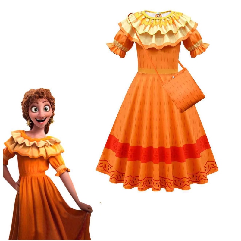 Encanto-mekko tyttö cosplay-pukulaisten prinsessalapset \\ päiväsuorituspuku viehätys mirabel madrid-lapsia