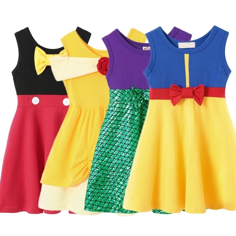 Dressy Princesses -kokoelman mekko tytöille Elsa&anna Party Wear Cear Summer Pehmeä puuvillavaatteet Summer A Line Frocks Kids Asfits
