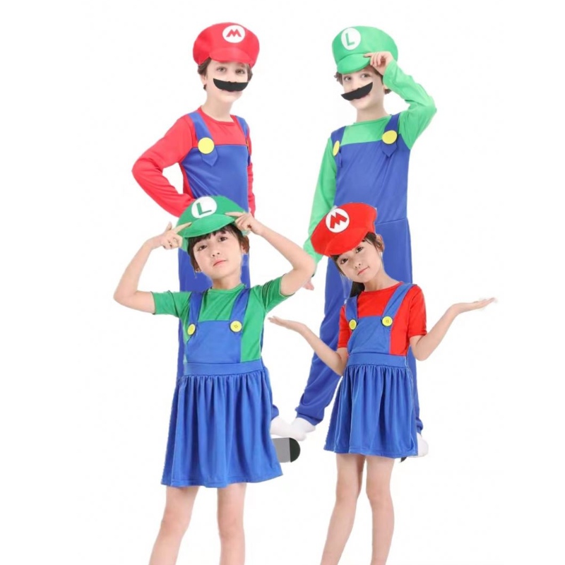 Super Mario vaatteet Aikuiset ja lapset Mario Family Bros Cosplay Pukusarja Lasten lahja Halloween Party Mario&Luigi vaatteet