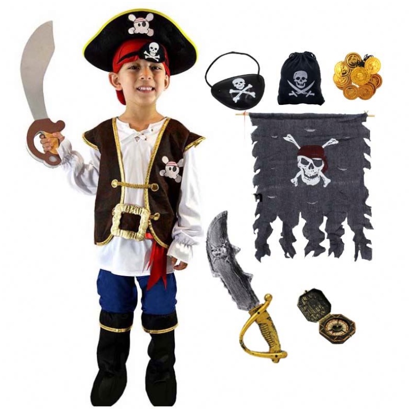 Deluxe Halloween Cosplay Set Kids Boys Pirate -puku lapsille hattu DGHC-080