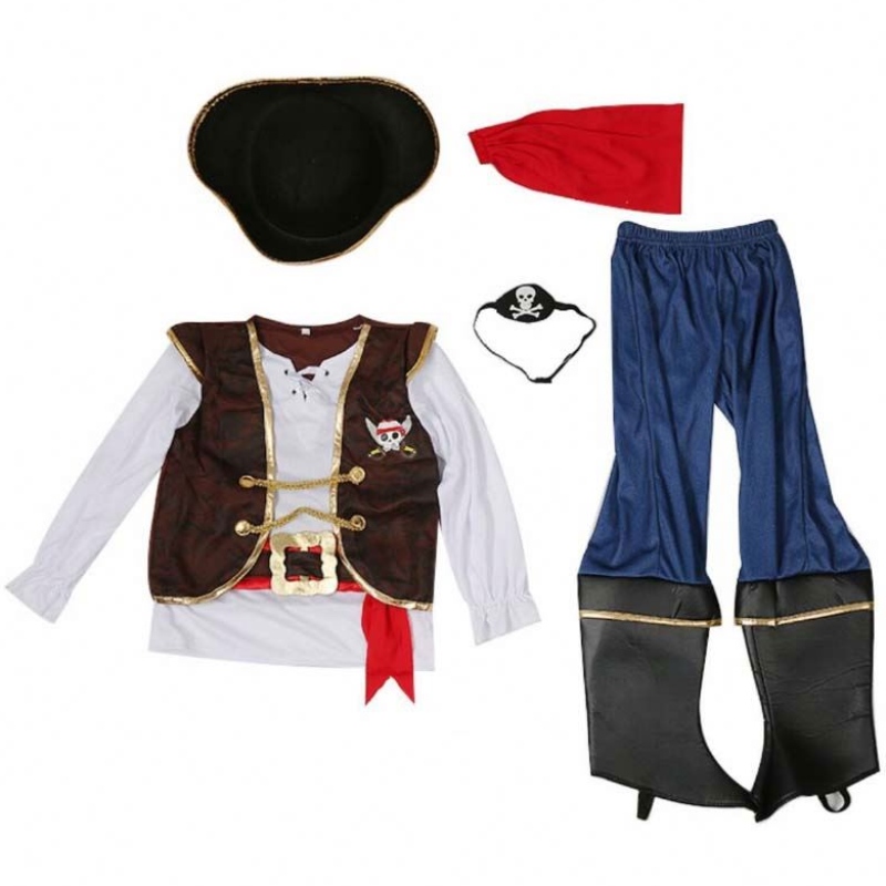 Deluxe Halloween Cosplay Set Kids Boys Pirate -puku lapsille hattu DGHC-080