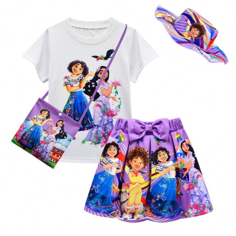 Baige 4Pcs Lasten vaatteet Kid Lyhythihainen T-paita + Printti Shortsit Encanto Girls Vaatesetit