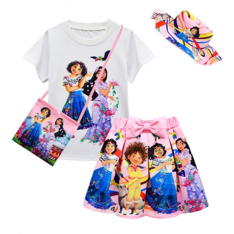 Baige 4Pcs Lasten vaatteet Kid Lyhythihainen T-paita + Printti Shortsit Encanto Girls Vaatesetit