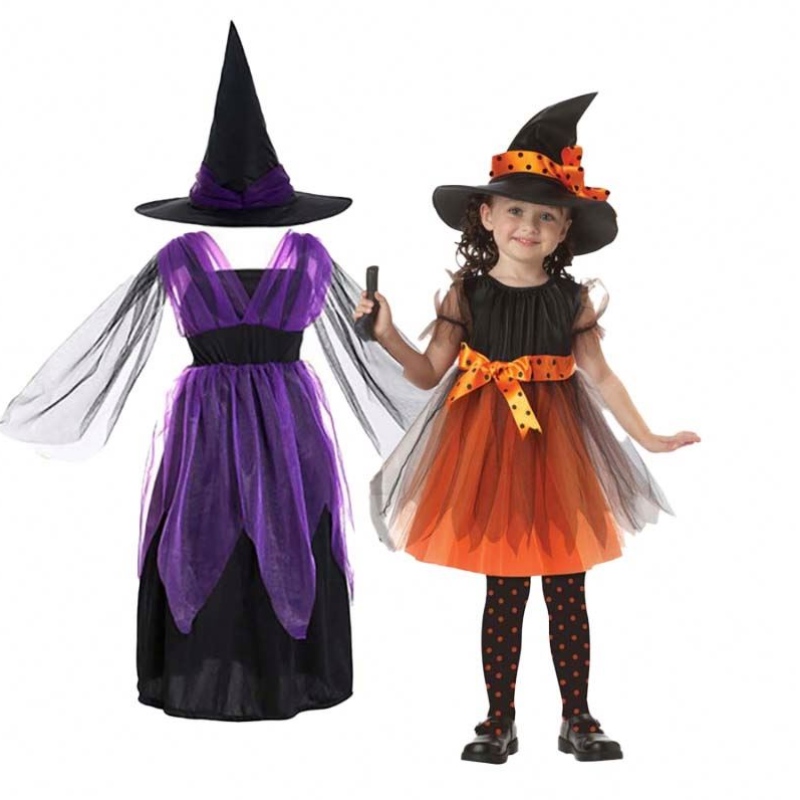 Halloween-juhlapukutyttö 2-15 vuotta lepakko violetti Wicked Witch Fancy Dress HCVM-005