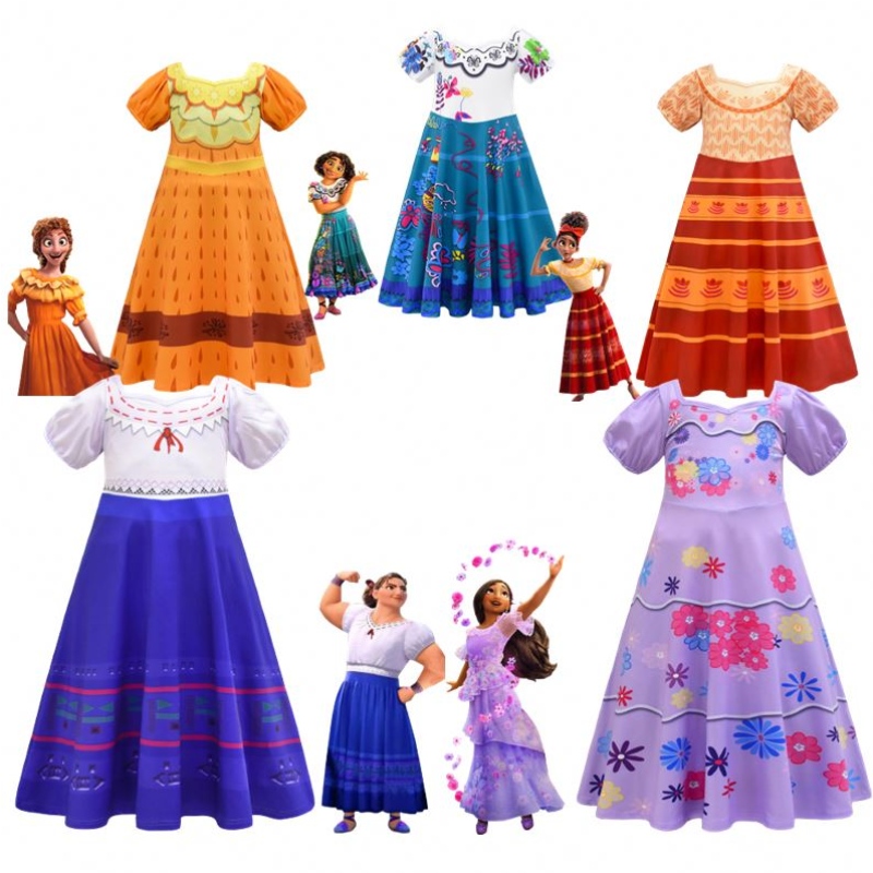 Magic Full House Encanto -vaatteet Asut Kids Dress Up Cursume Festival Lyhythihainen Prinsessa Dress Encanto Mirabel Cosplay