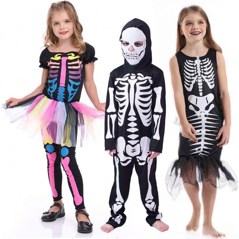 Halloween pelottava pukeutuminen luurankotyttöpoika lasten luut puku hcvm-002