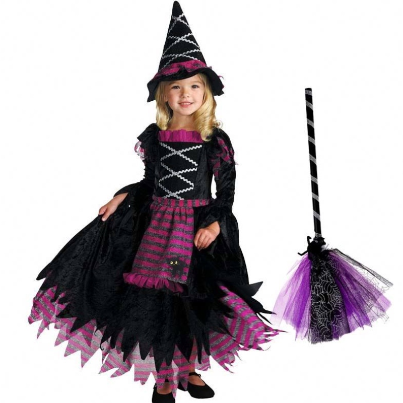 Uudet tuoteideoita 2022 Halloween Deluxe Party Fairytale Witch -pukki tytöille, joilla onnoita hattu HCVM-007