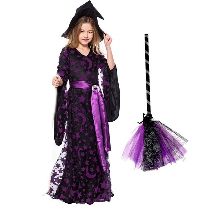 Tytöt Halloween pukeutuu violetti pahannoitapuku hattu-luudan hcvm-017