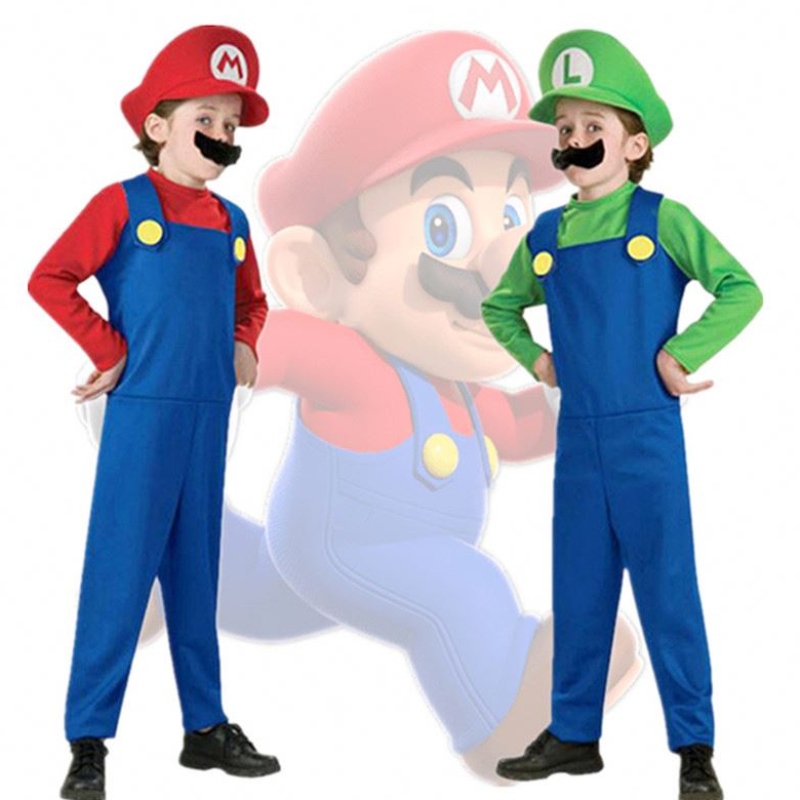 4-12y Child Super Mari Bros Cosplay Jumpsuit -puku poika tyttö Halloween Anime Fantasy Romper Luigi Brothers Dress Hat -puku