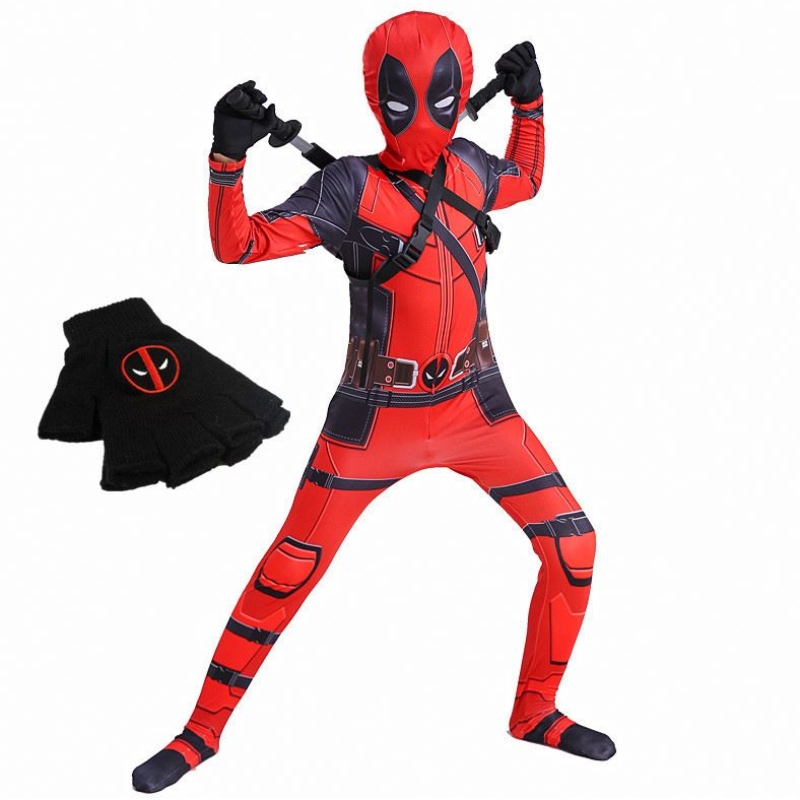 4-12y Boy Deadpoo -puku Kids Cosplay Superhero -pukut Maski puku Jumpsuit Halloween Party Pukun karnevaalinäyttely