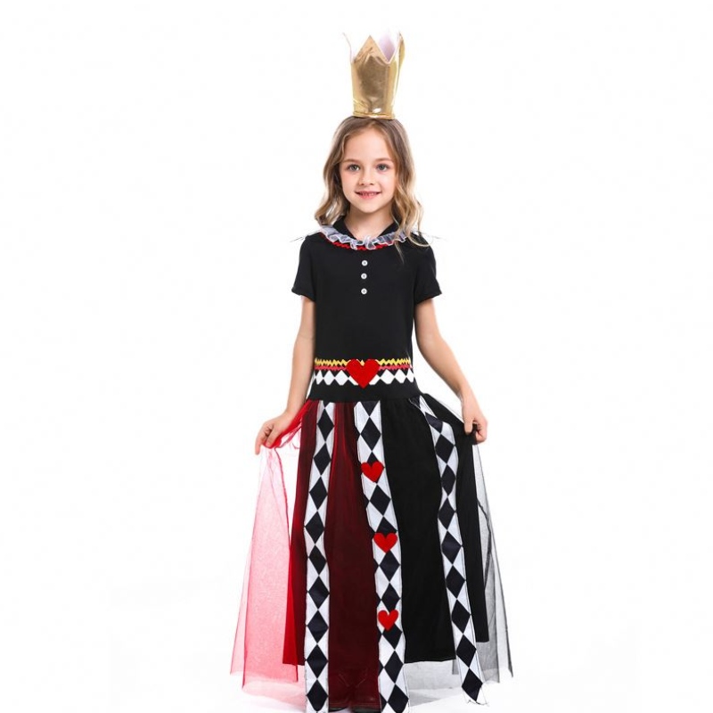 Tytöt Alice in Wonderland Red Queen of Heart Cosplay Pukulaiset Halloween -esitys Fancy Party Dress Lapset Queen Cosplay