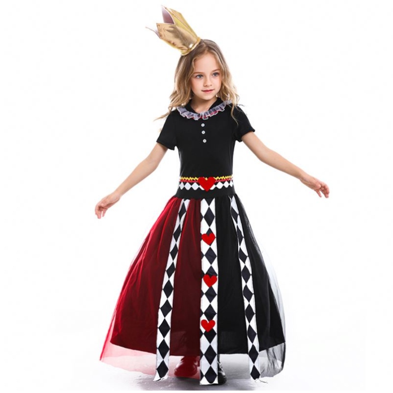 Tytöt Alice in Wonderland Red Queen of Heart Cosplay Pukulaiset Halloween -esitys Fancy Party Dress Lapset Queen Cosplay