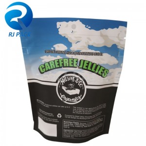 100% kierrätettävä stand up -pussi lastenkestävällä vetoketjulla