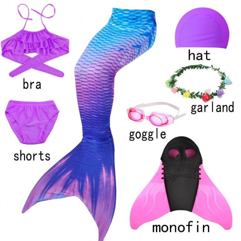 Lapset Tytöt Merenneito Tails kanssa Fin Uimapuku Bikini Uimapuku Mekko tytöille Flipper Monofin For Swim Halloween cosplay